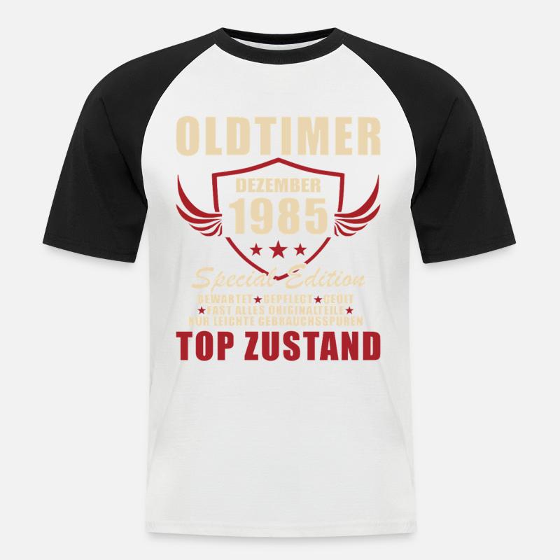 Oldtimer Dezember 1985 Spezial Edition - Männer Baseball-T-Shirt - Weiß/Schwarz