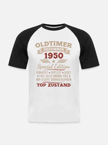 75th Birthday Gift Vintage Car December 1950 - Men's Baseball T-Shirt - white/black