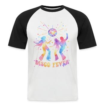 DISCO FEVER Party Aquarelle dansante des années 70 - T-shirt baseball manches courtes Homme - blanc/noir - Devant - Nik (191cm)