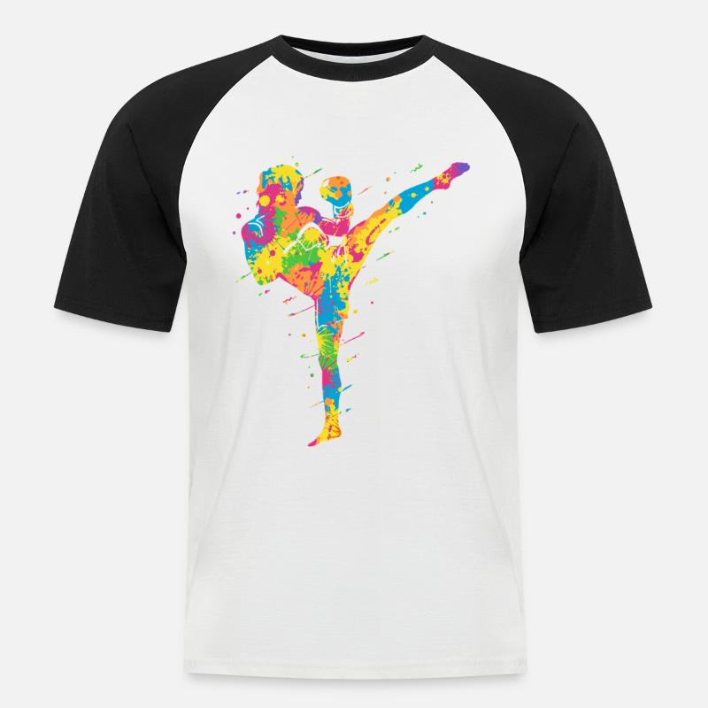 Muay Thai Bunt Kickboxer Mädchen Kickboxen - Männer Baseball-T-Shirt - Weiß/Schwarz