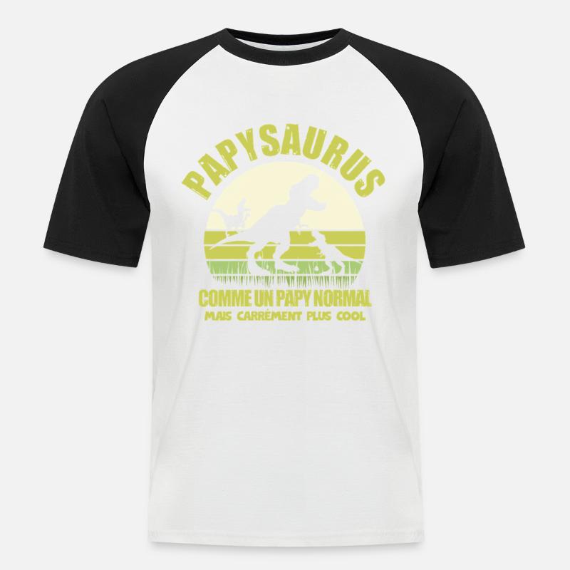 Papysaurus als normaler Opa-Humor - Männer Baseball-T-Shirt - Weiß/Schwarz
