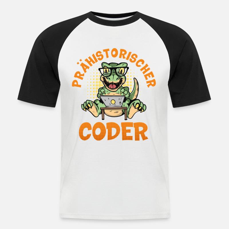Programmation PRÉHISTORIQUE : Divertissement du CODER - T-shirt baseball manches courtes Homme - blanc/noir