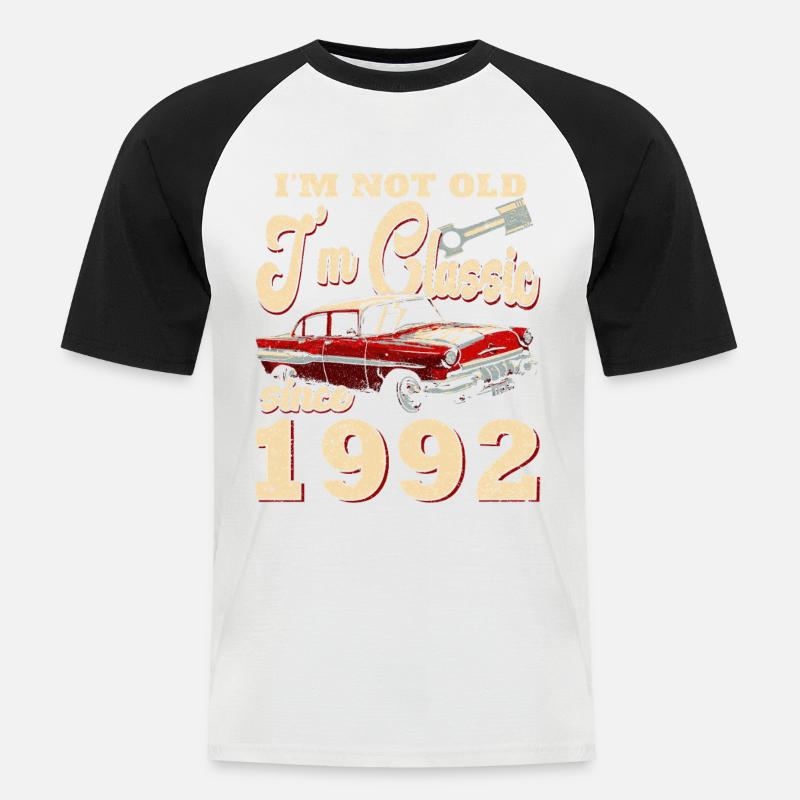 Nicht Alt, Klassisch 1992 Auto - Männer Baseball-T-Shirt - Weiß/Schwarz