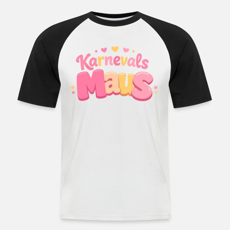 Karnevalsmaus Kölsche Mädsche – Karneval Köln - Männer Baseball-T-Shirt - Weiß/Schwarz