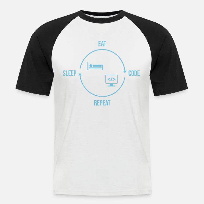 Eat Sleep Code Repeat - Programmer Cycle - Men's Baseball T-Shirt - white/black