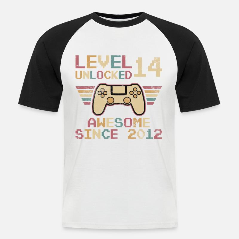 Level 14 Freigeschaltet - Männer Baseball-T-Shirt - Weiß/Schwarz