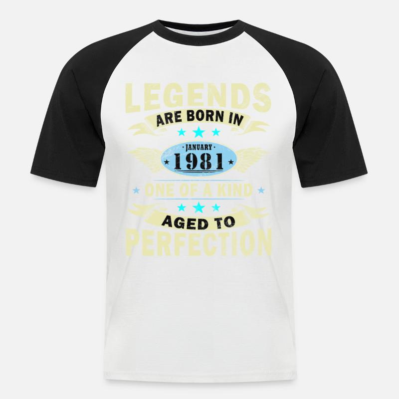 Janvier 1981 anniversaire janvier 1981 Janvier - T-shirt baseball manches courtes Homme - blanc/noir