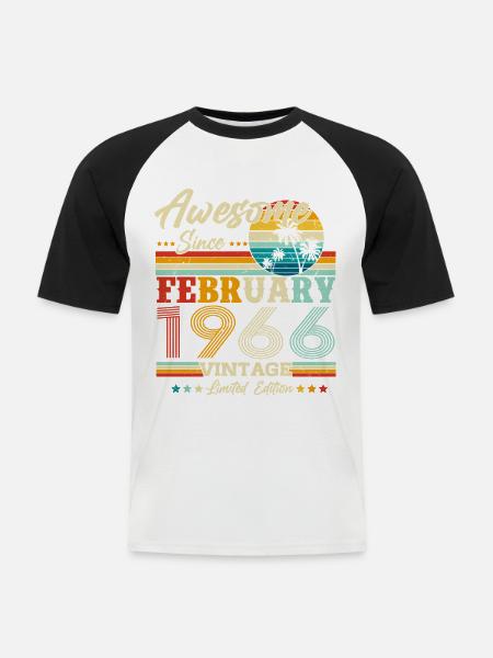 Vintage February 1966 Vintage Retro Birthday - Men's Baseball T-Shirt - white/black