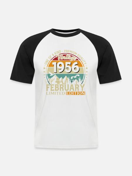 70-års fødselsdag februar 1956 Vintage Vintage - Kortærmet herre-baseballshirt - hvid/sort