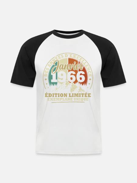 Regalo di compleanno vintage gennaio 1966 - Maglia da baseball a manica corta da uomo - bianco/nero