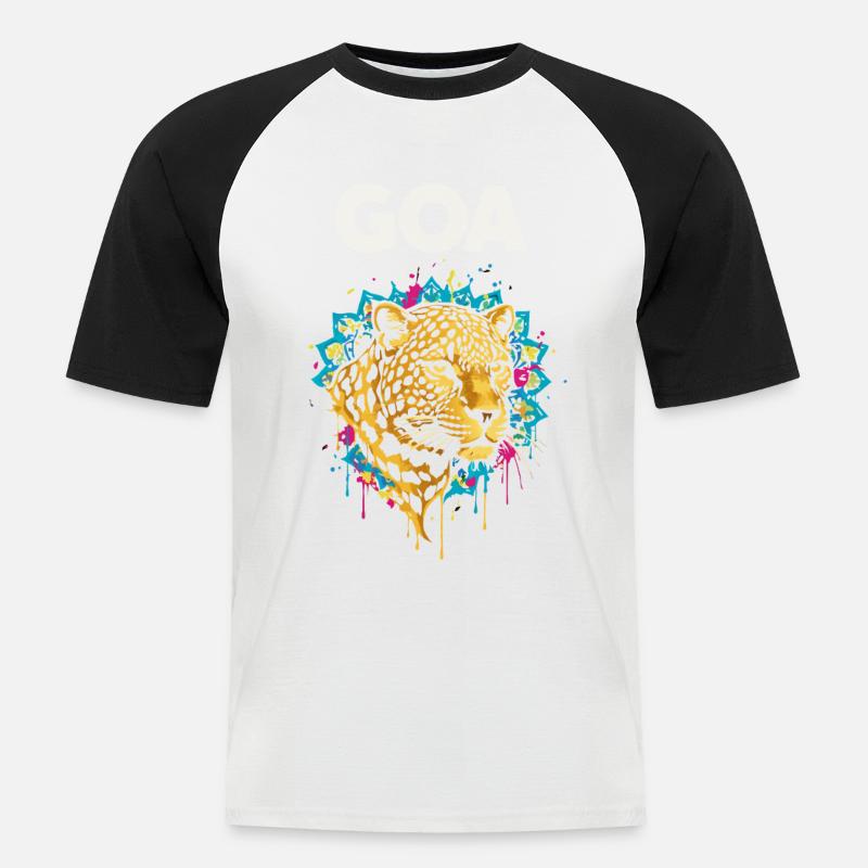 Goa Leopard Mandala - Männer Baseball-T-Shirt - Weiß/Schwarz