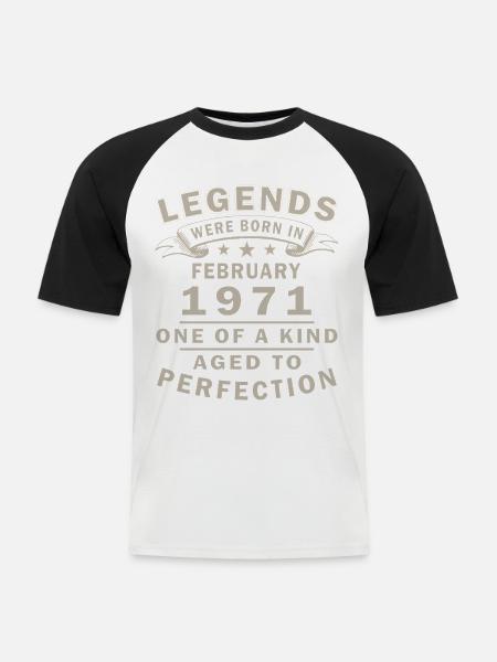 Februar 1971 - Geschenk Februar 1971 - Männer Baseball-T-Shirt - Weiß/Schwarz