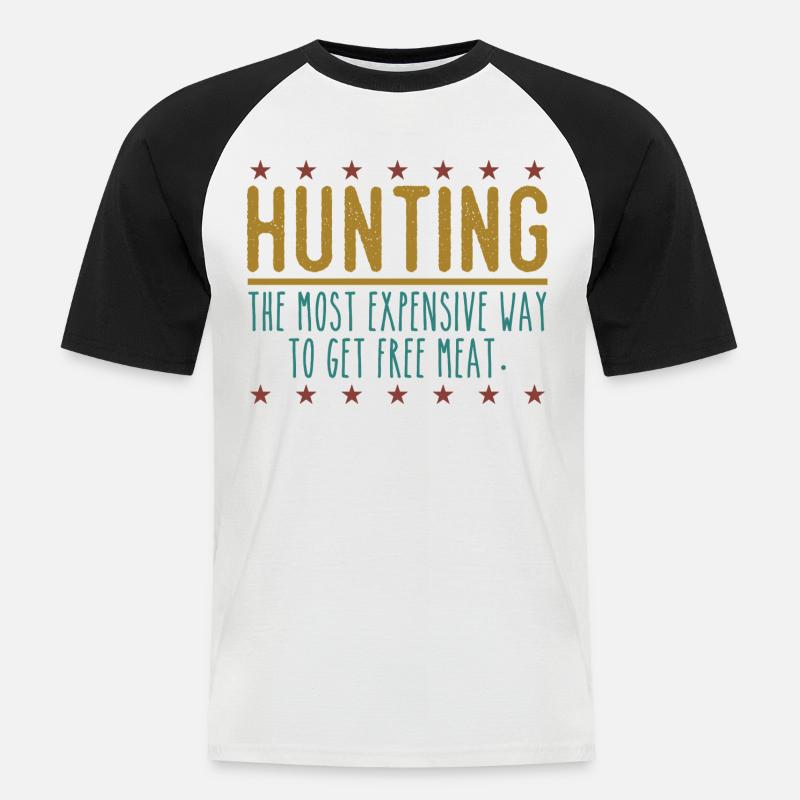Jäger Lustiger Spruch – Gratis Fleisch Design - Männer Baseball-T-Shirt - Weiß/Schwarz