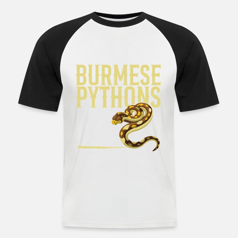 Burmesische Python HDE Schlangen-Stofftier-Reptil - Männer Baseball-T-Shirt - Weiß/Schwarz