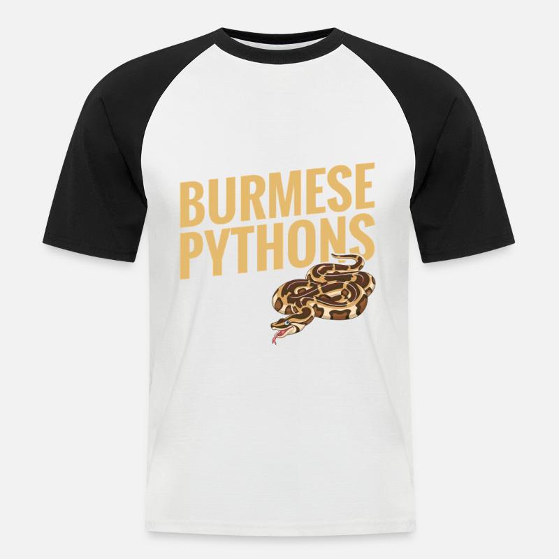 Burmesischer Python-Stoff Reptilien-Foos-Schlangenbesitzer - Männer Baseball-T-Shirt - Weiß/Schwarz