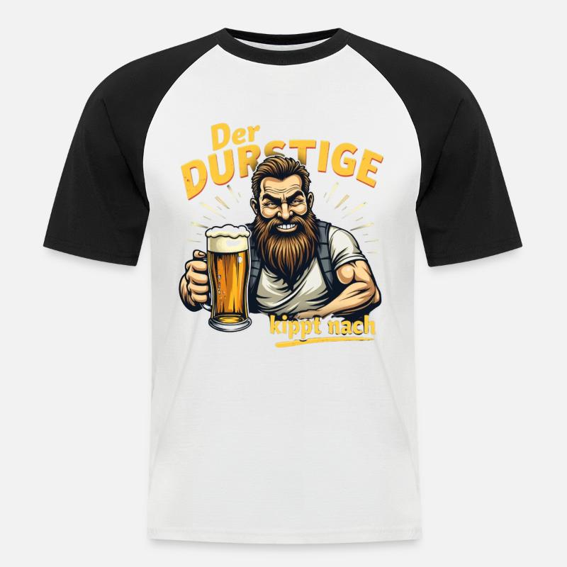 Der Durstige Bierheld - Männer Baseball-T-Shirt - Weiß/Schwarz