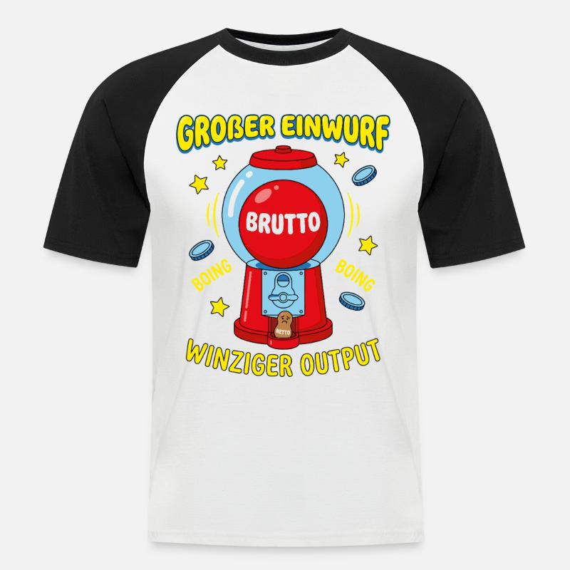 Großer Einwurf Winziger Output - Männer Baseball-T-Shirt - Weiß/Schwarz