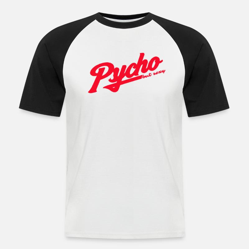 Psycho Retro Script Logo - Männer Baseball-T-Shirt - Weiß/Schwarz