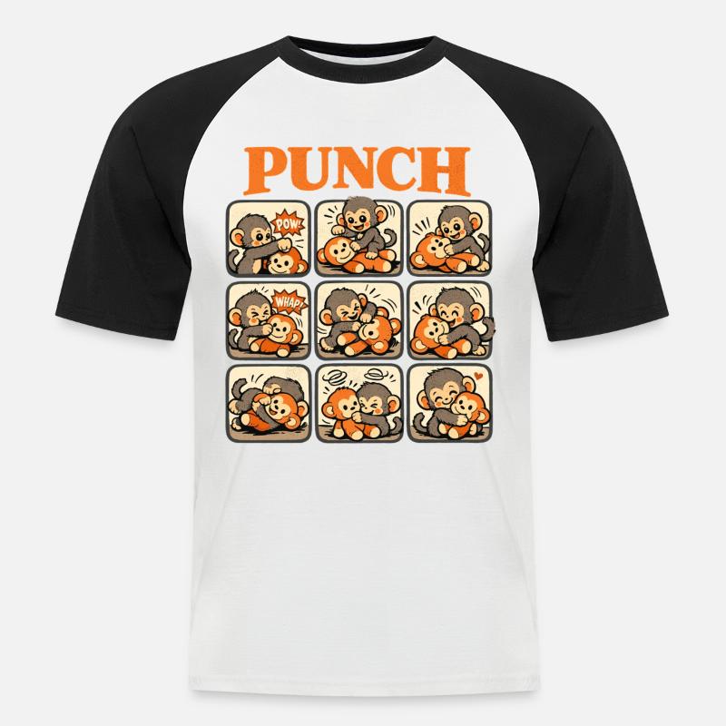 Affe Cooler Punch Süßer Baby Monkey - Männer Baseball-T-Shirt - Weiß/Schwarz
