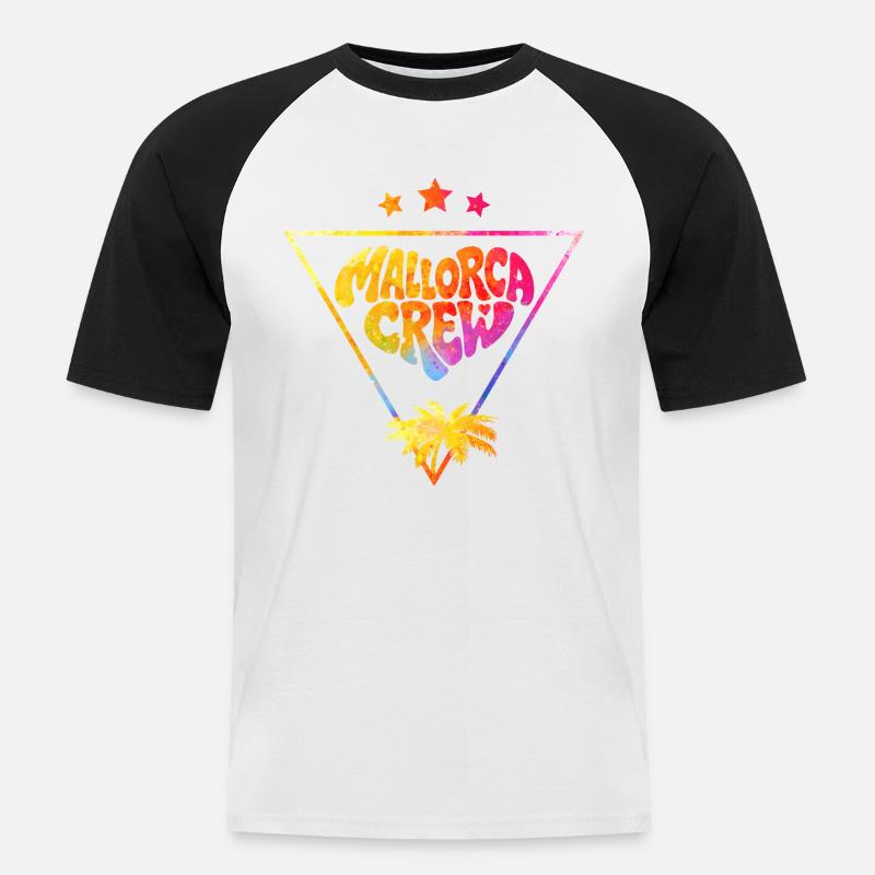 Mallorca Crew Palmen Farbflash - Männer Baseball-T-Shirt - Weiß/Schwarz