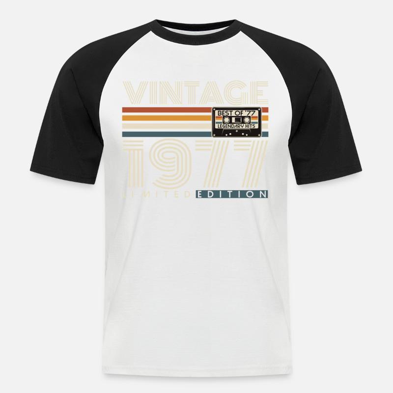 1977 Vintage Vintage Retro Regalo di Compleanno - Maglia da baseball a manica corta da uomo - bianco/nero