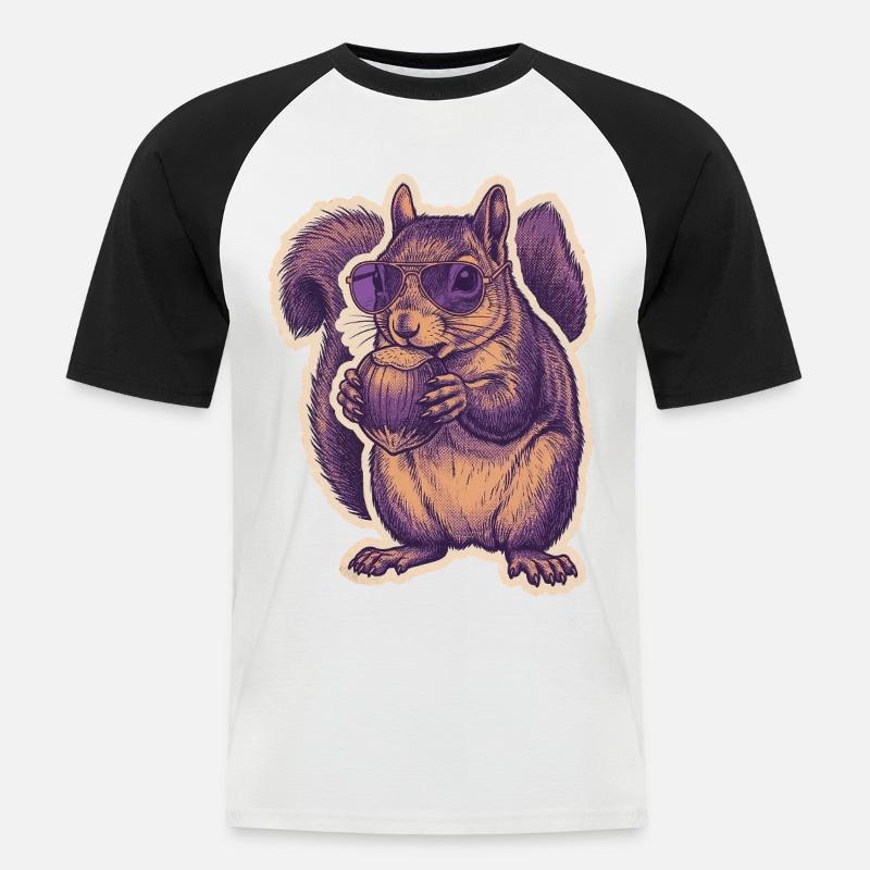 Eichhörnchen Mit Sonnenbrille Knabbert Haselnuss - Männer Baseball-T-Shirt - Weiß/Schwarz