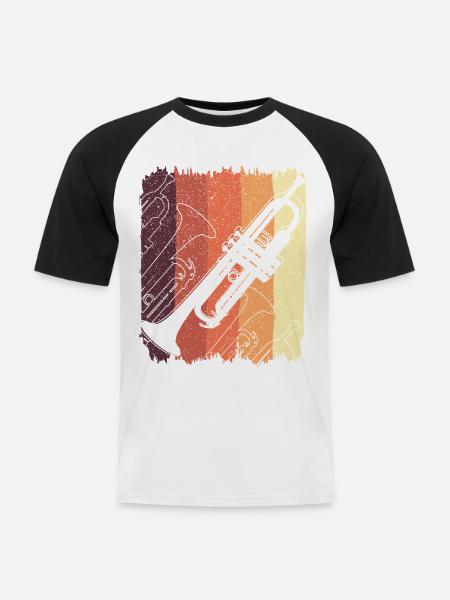 Trumpet Graffiti on Sunset Stripes - Men's Baseball T-Shirt - white/black