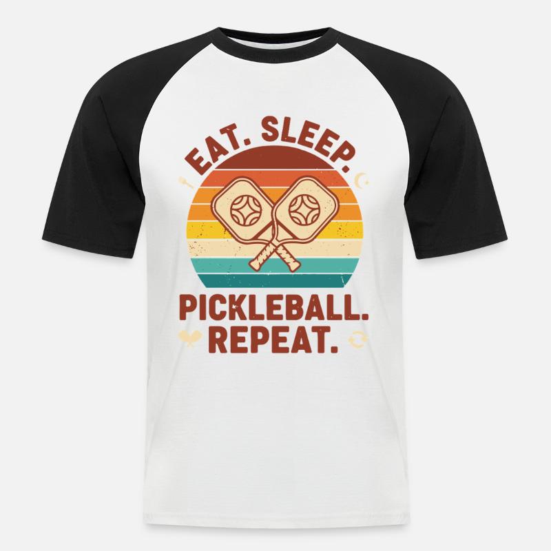 Pickleball Mangia Dorme Pickleball Ripeti Divertente - Maglia da baseball a manica corta da uomo - bianco/nero