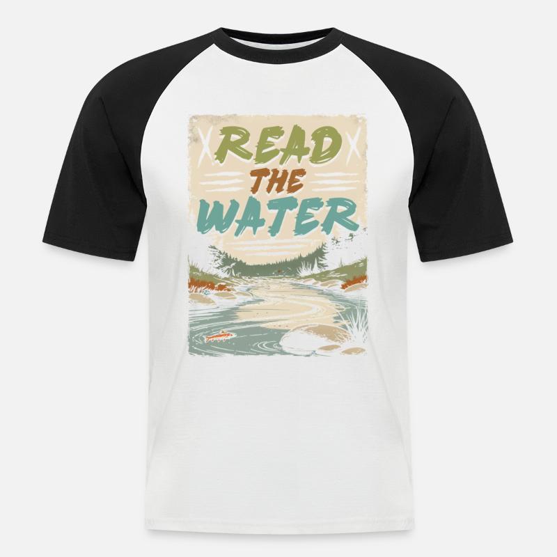 Fluefiske, fluefisker, Read The Water - Kortermet baseball skjorte for menn - hvit/svart