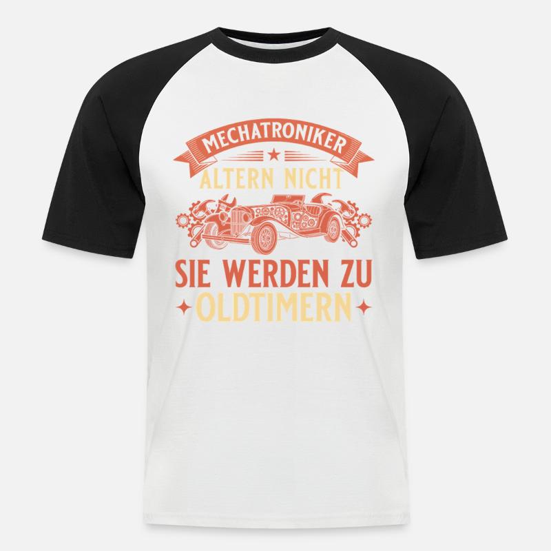 Mechatroniker Altern Nicht - Oldtimer Geschenk - Männer Baseball-T-Shirt - Weiß/Schwarz