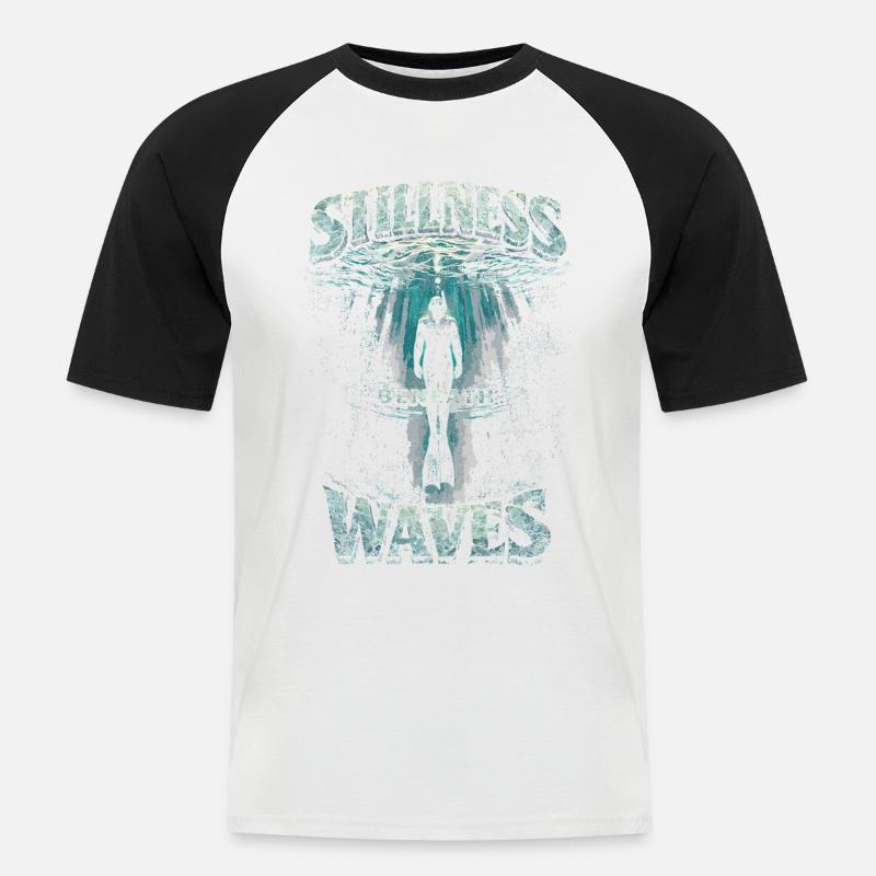 Apnoetauchen Freitauchen Stillness Beneath Waves - Männer Baseball-T-Shirt - Weiß/Schwarz
