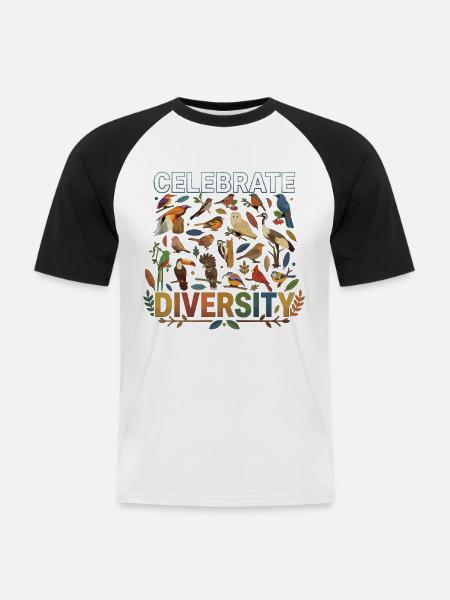 Celebrate Diversity Vögel Natur Tier - Männer Baseball-T-Shirt - Weiß/Schwarz