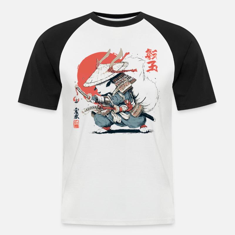 Samurai-Eichhörnchen, japanischer Krieger, Ukiyo-e-Stil Su - Männer Baseball-T-Shirt - Weiß/Schwarz