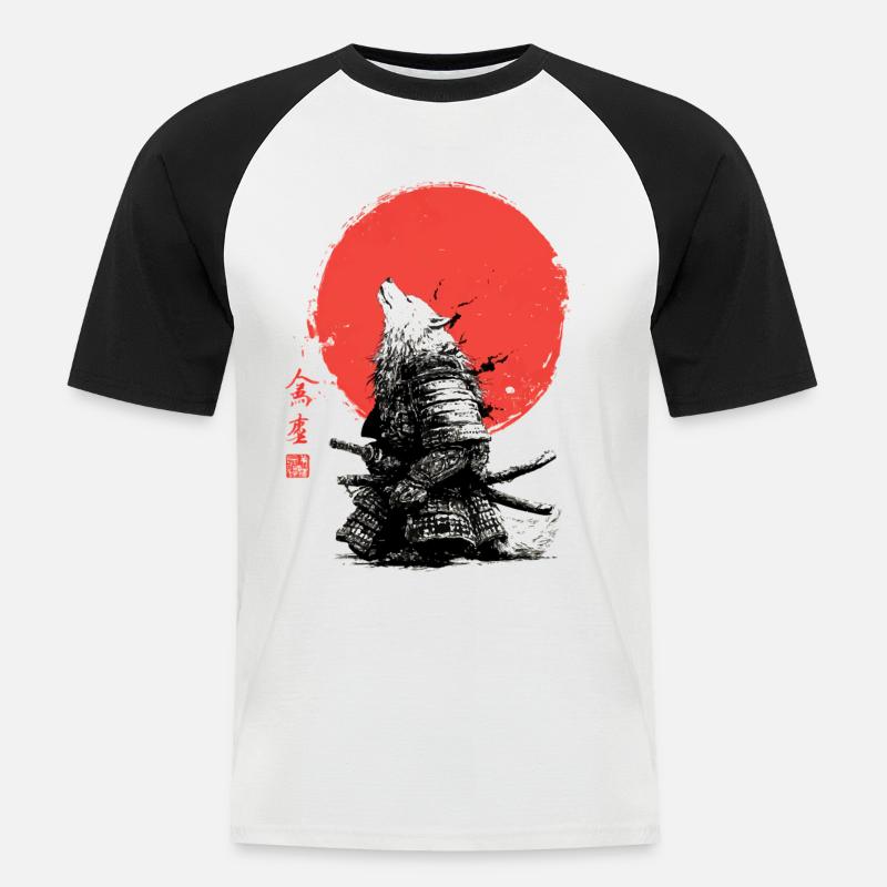 Wolf-Samurai unter Crimson Sun - Männer Baseball-T-Shirt - Weiß/Schwarz
