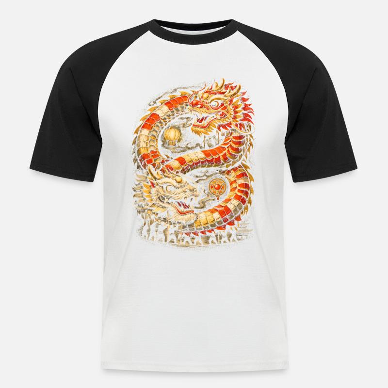 Dragon Dance Drachentanz - Männer Baseball-T-Shirt - Weiß/Schwarz