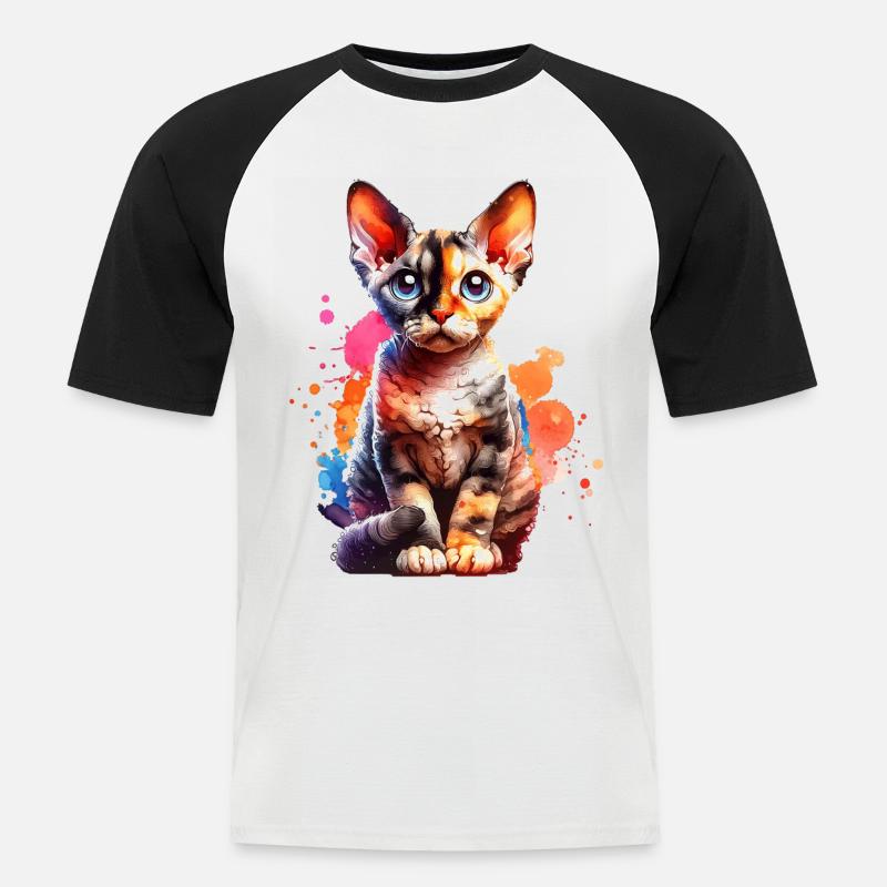 Devon Rex Geschenk - Männer Baseball-T-Shirt - Weiß/Schwarz