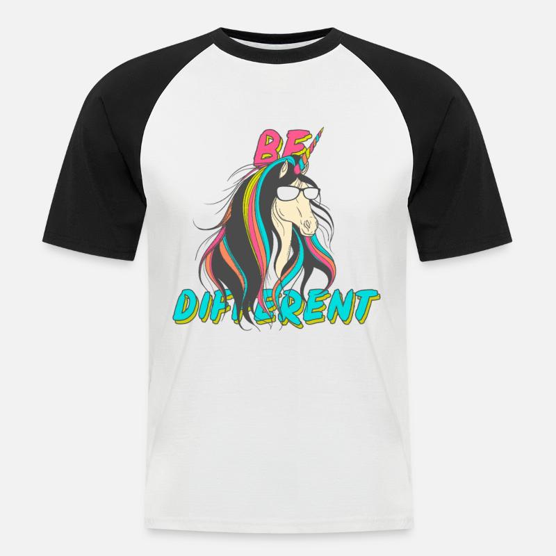 Be Different Nerd Einhorn Party - Männer Baseball-T-Shirt - Weiß/Schwarz
