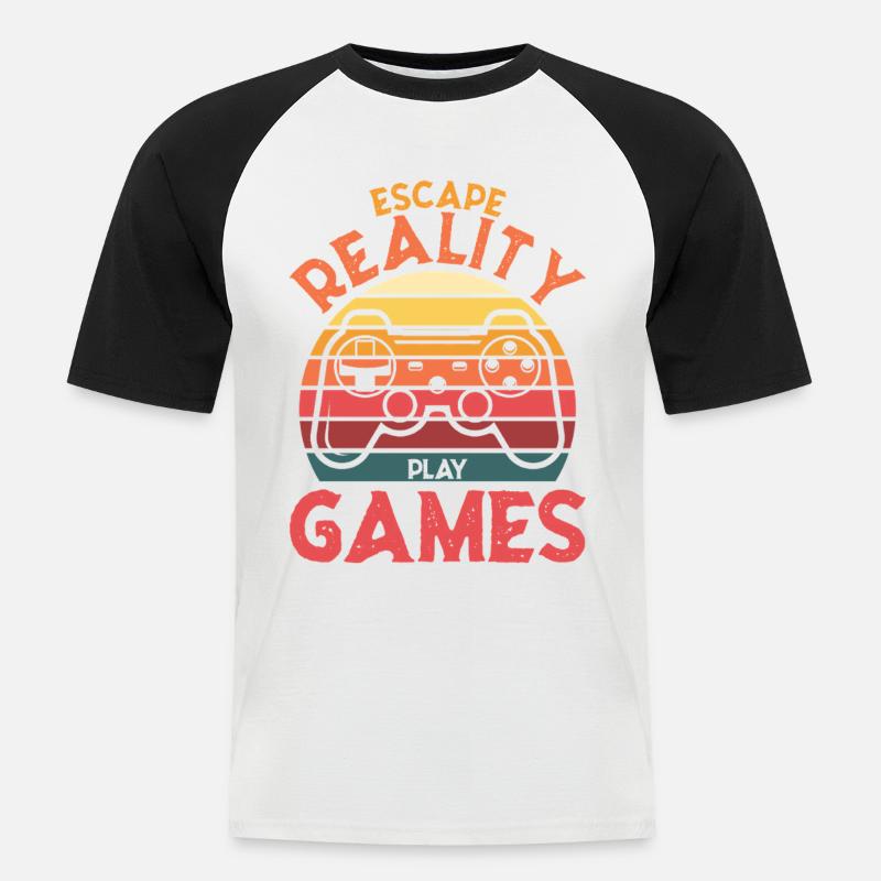 Escape Reality – Spiele & Play Retro Controller - Männer Baseball-T-Shirt - Weiß/Schwarz