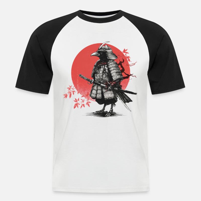Samurai Crow in Armor - Men's Baseball T-Shirt - white/black