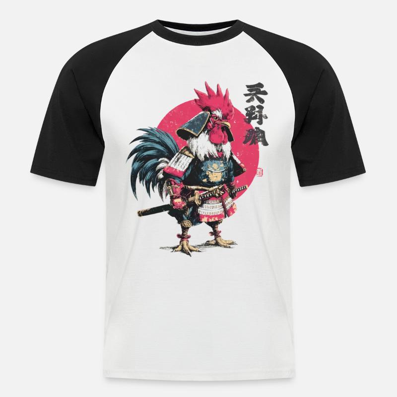 Hahn-Samurai-Rüstung - Männer Baseball-T-Shirt - Weiß/Schwarz