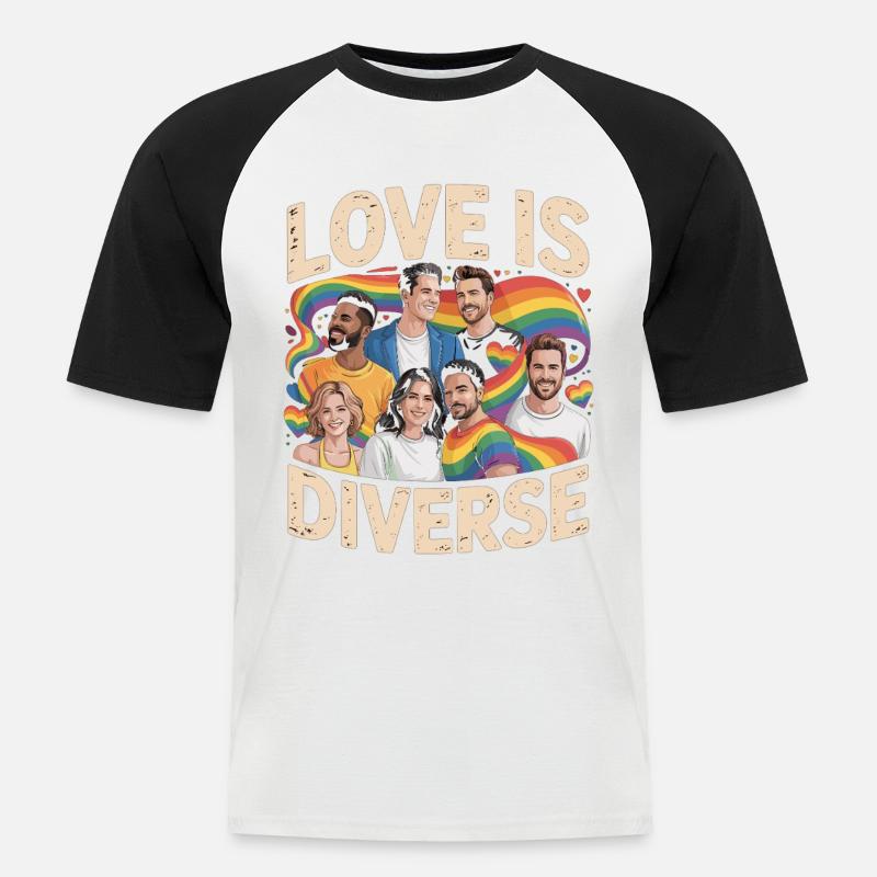 Love Is Diverse Pride Regenbogen - Männer Baseball-T-Shirt - Weiß/Schwarz