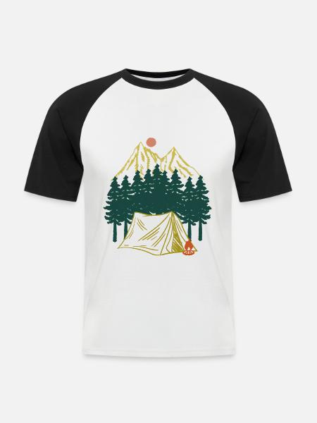 Starry Night Mountain Camping Adventure - Men's Baseball T-Shirt - white/black