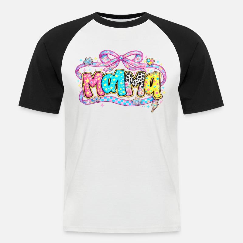 Mama-Geschenk: Retro Mama-Optik und Glitzer - Männer Baseball-T-Shirt - Weiß/Schwarz
