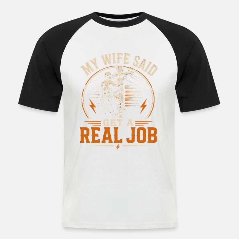 Lineman Electricity Engineer Dad Design - Men's Baseball T-Shirt - white/black