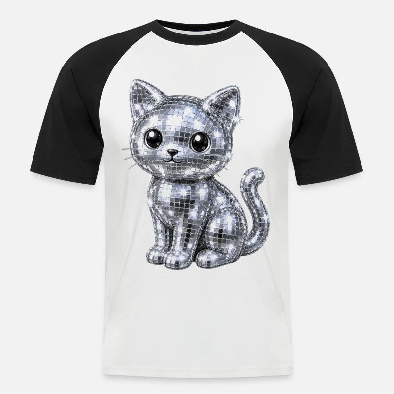 Cat Disco Glitter - Men's Baseball T-Shirt - white/black