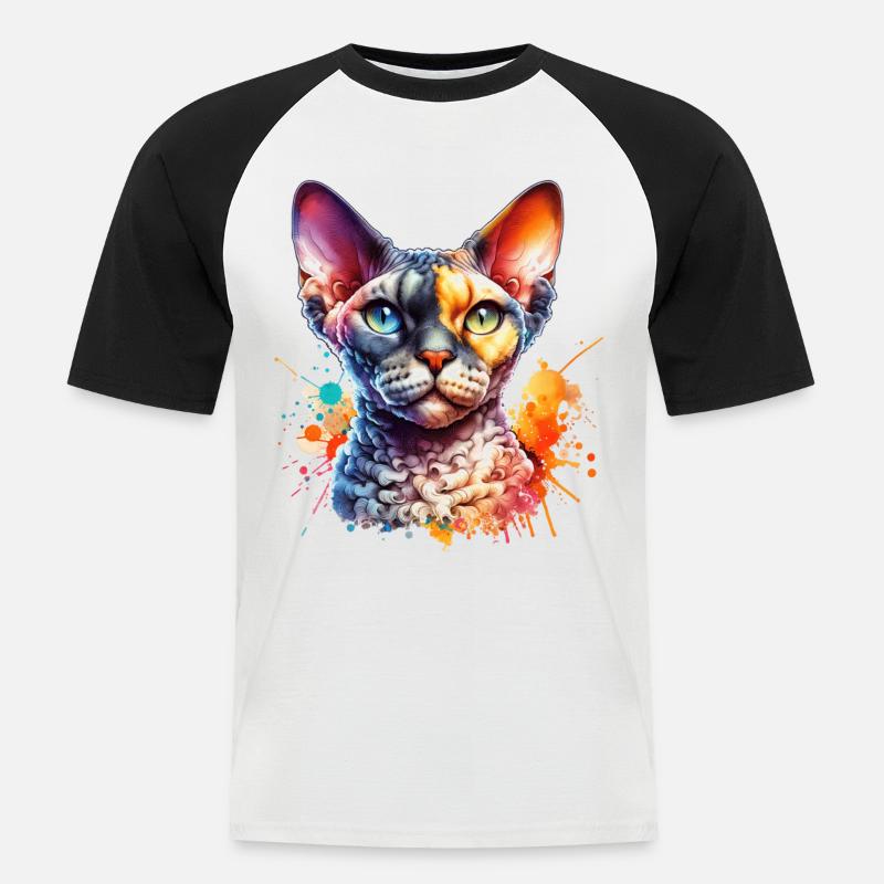 Devon Rex Motif - Men's Baseball T-Shirt - white/black