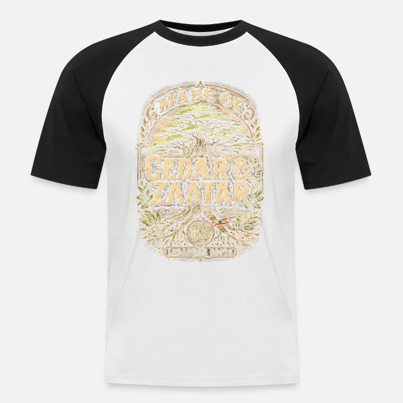 Libanon Libanese Cedar & Zaatar - Männer Baseball-T-Shirt - Weiß/Schwarz