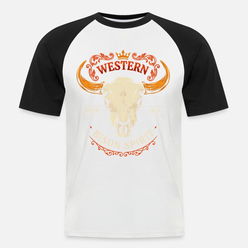 Geist-Westbisonkopf - Männer Baseball-T-Shirt - Weiß/Schwarz