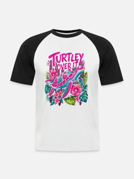 Turtley Over It Cute Turtle Flower - Men's Baseball T-Shirt - white/black