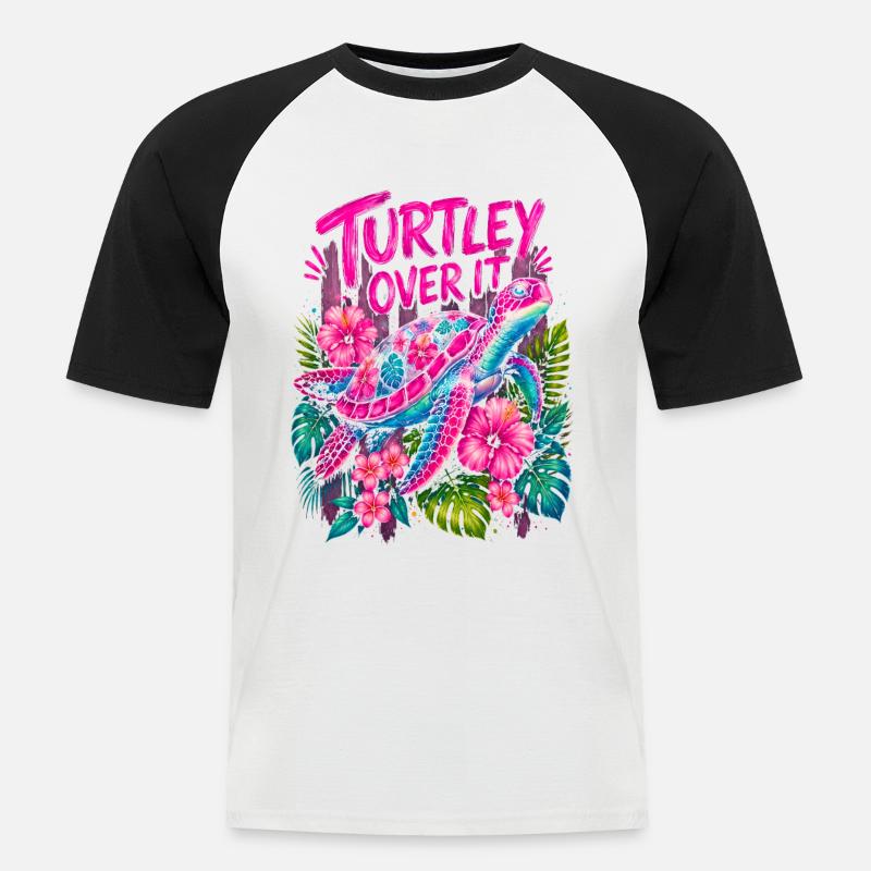 Turtley Over It Cute Turtle Flower - Männer Baseball-T-Shirt - Weiß/Schwarz